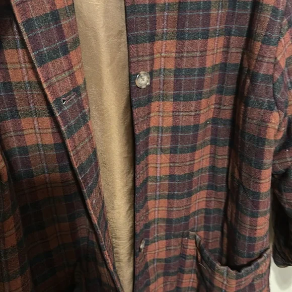 Rare Ralph Lauren Outdoor Clothing Lambs Wool Plaid Leather Coat Jacket